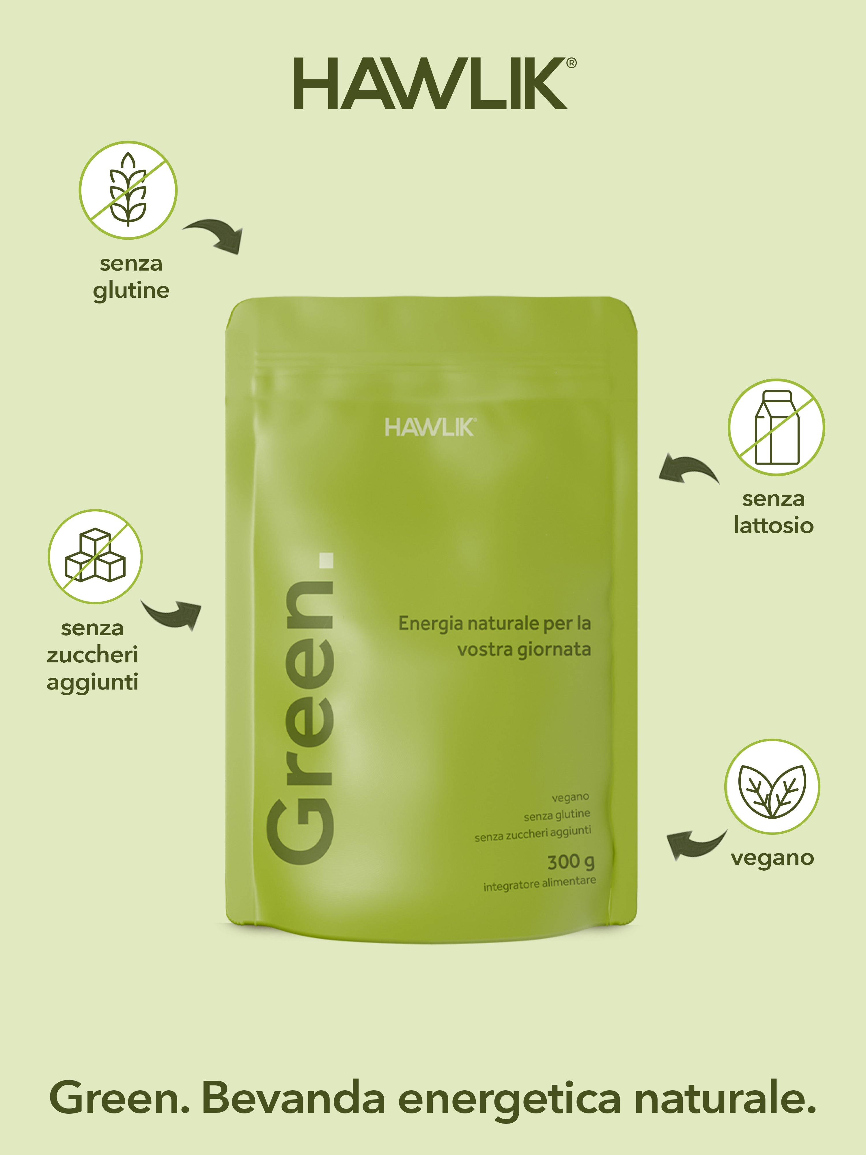 Bevanda energetica Green Power con tutti i vantaggi: senza glutine, senza zuccheri aggiunti e vegana.
