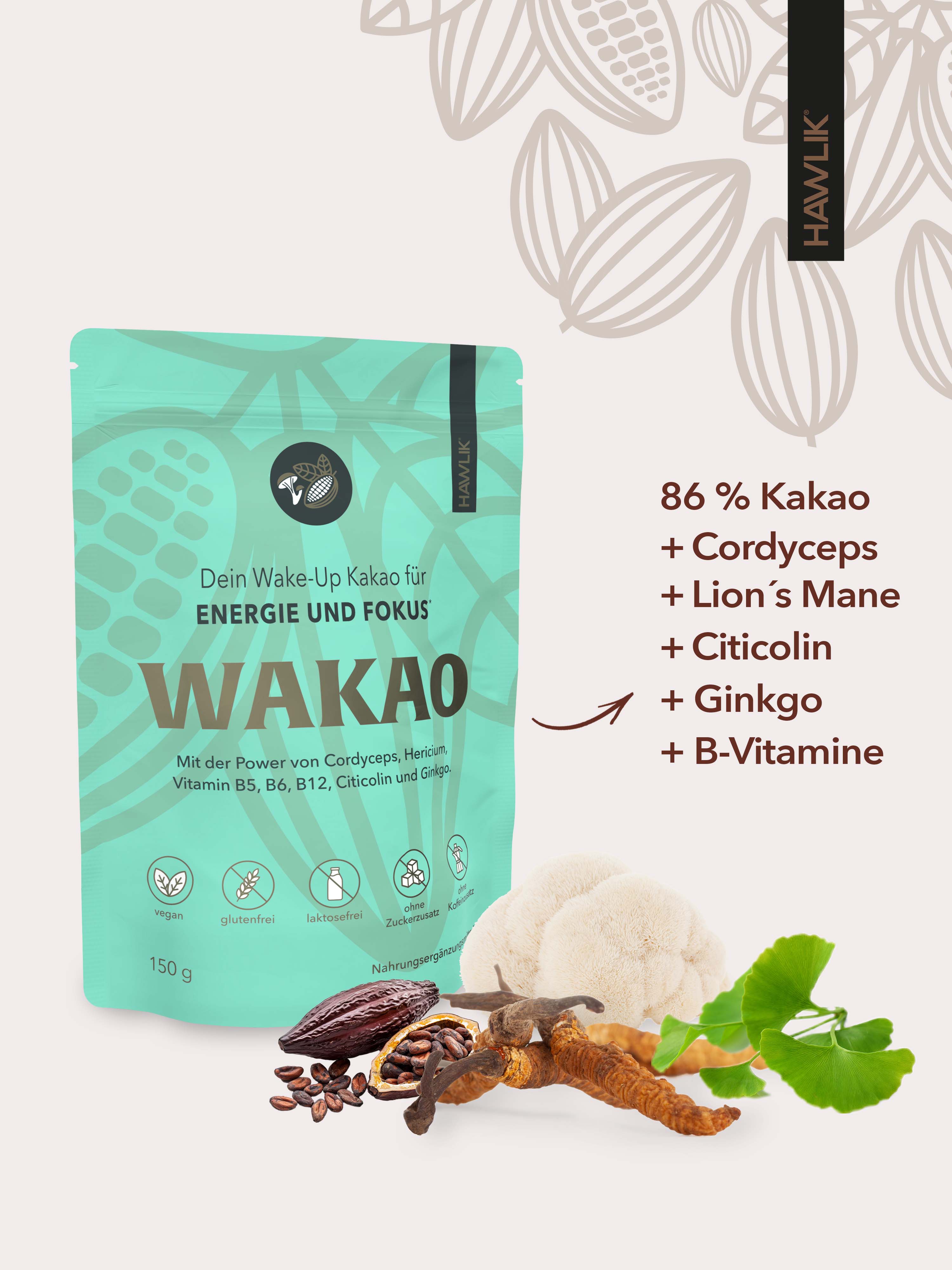 WAKAO Pilzkakao für Energie und Fokus