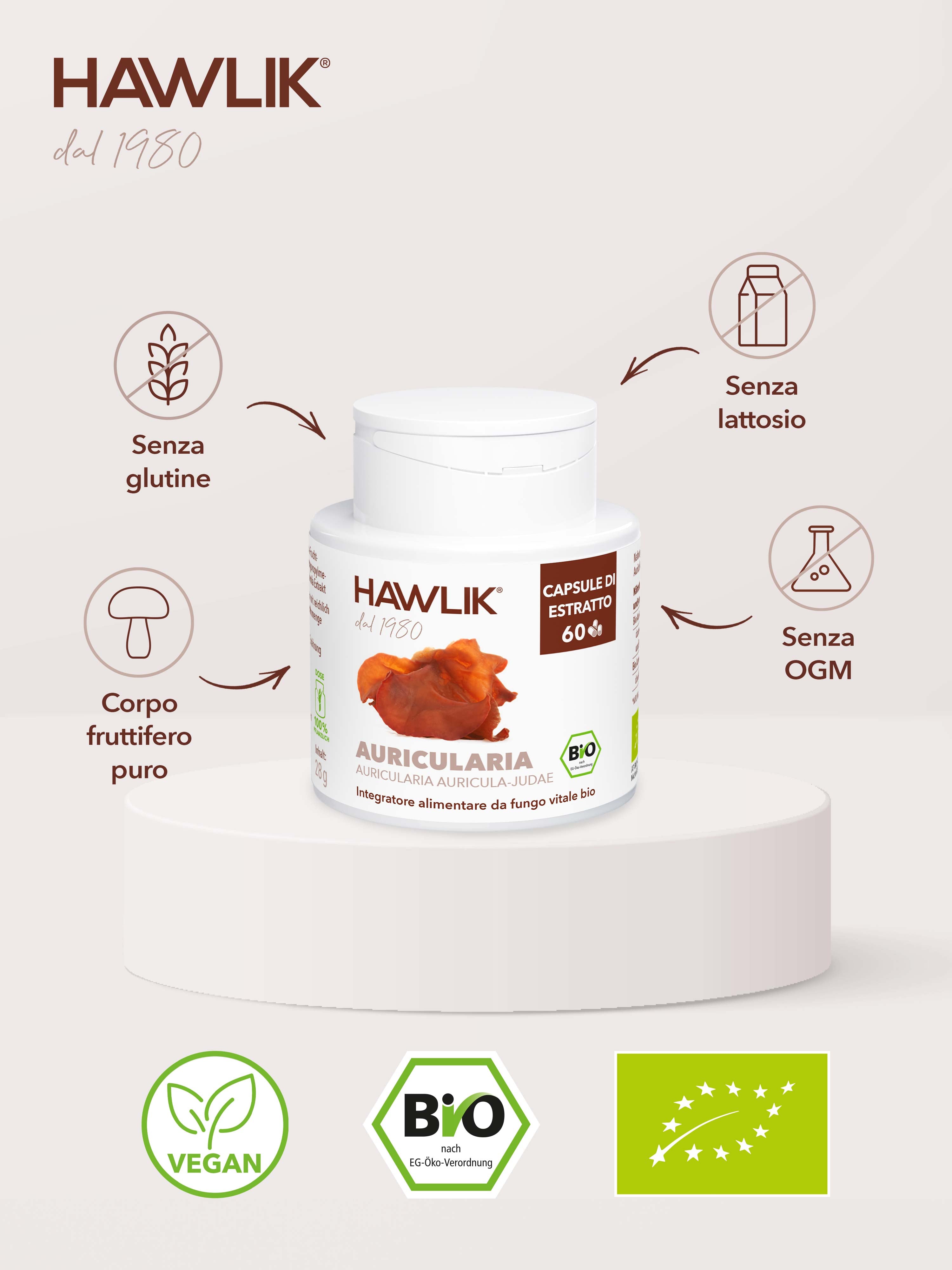 HAWLIK Auricularia biologico estratto in capsule