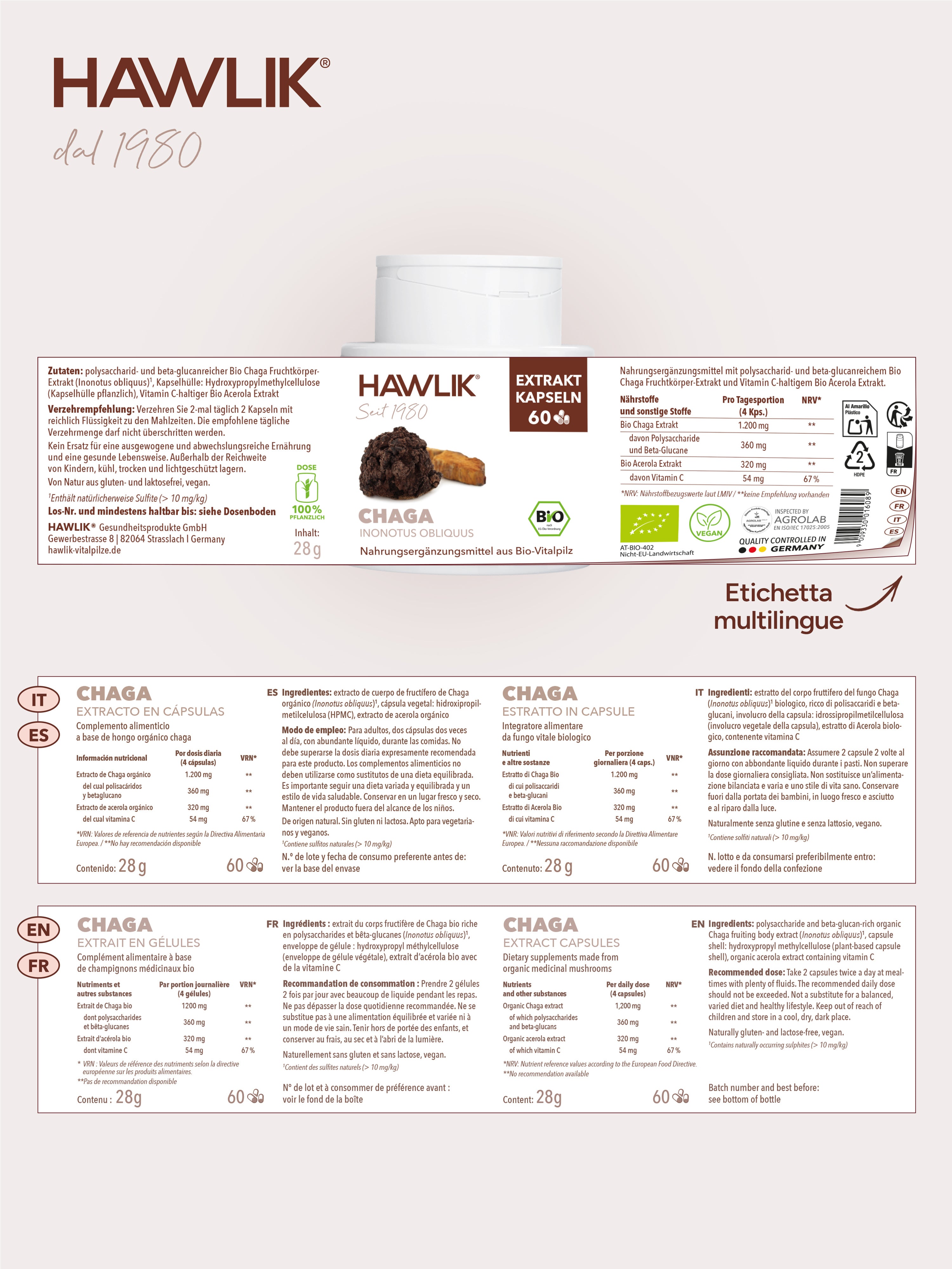 HAWLIK Chaga biologico estratto in capsule