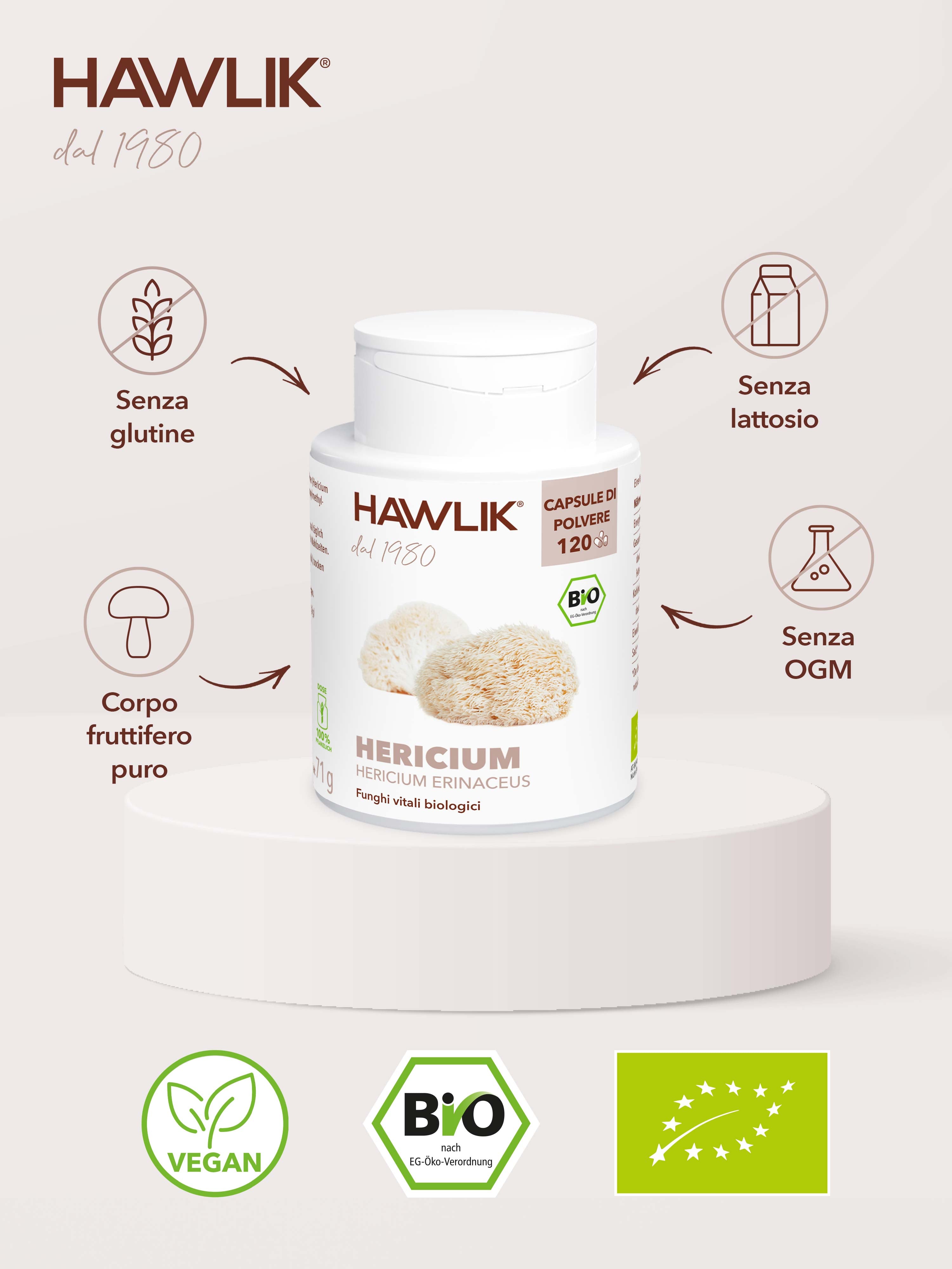 HAWLIK Hericium biologico capsule di polvere