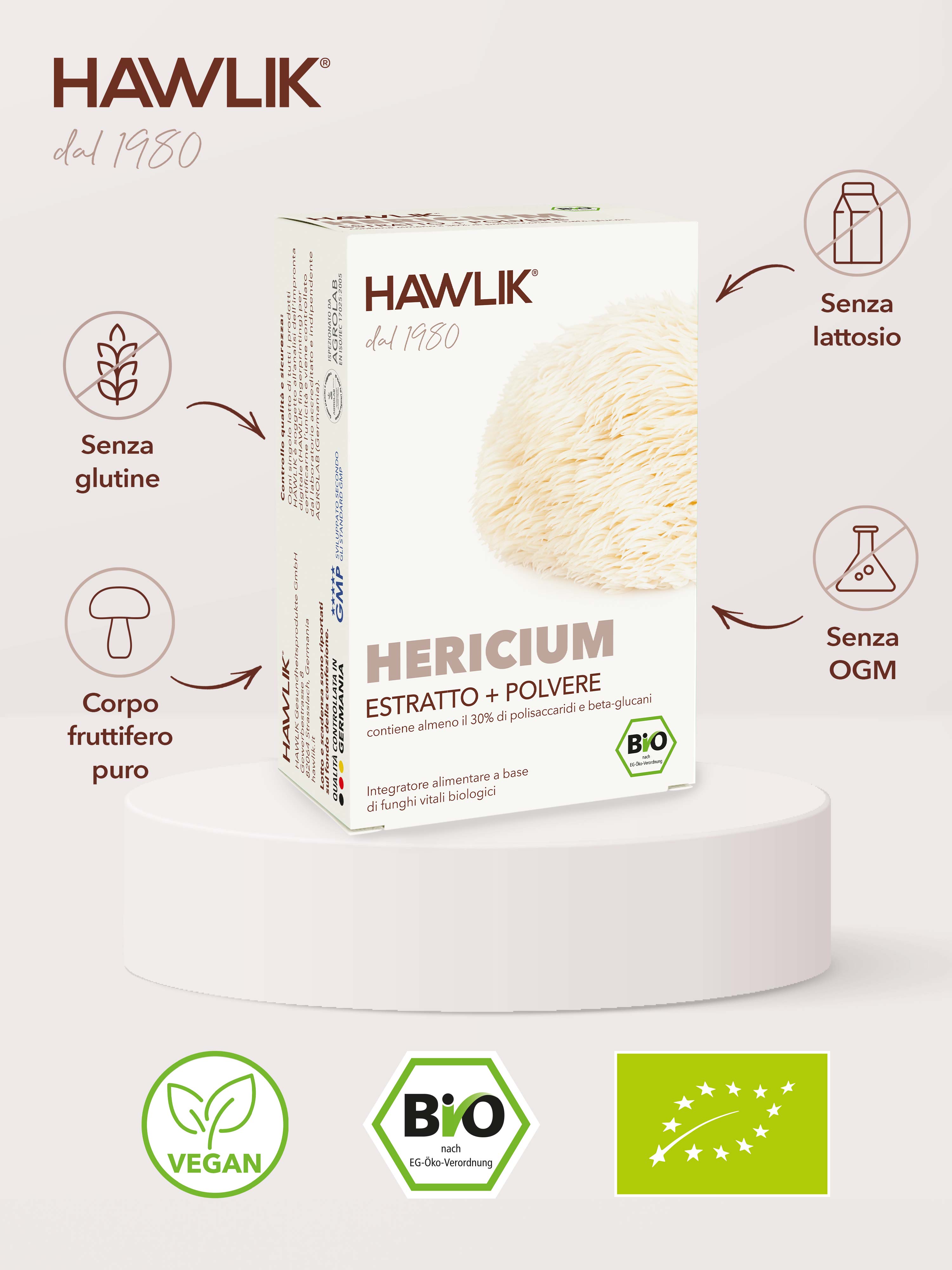 HAWLIK Hericium biologico estratto + polvere in capsule