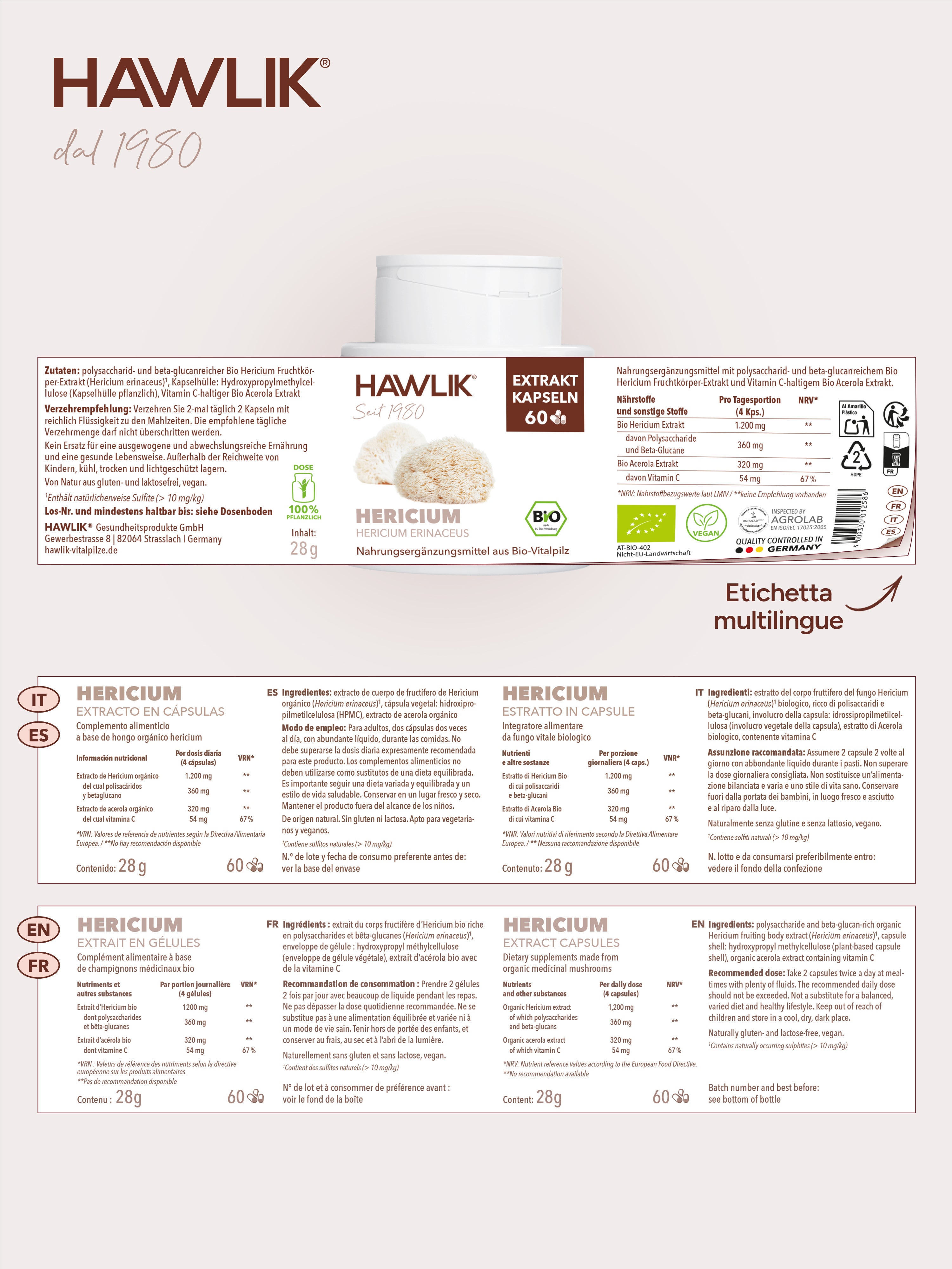 HAWLIK Hericium biologico estratto in capsule