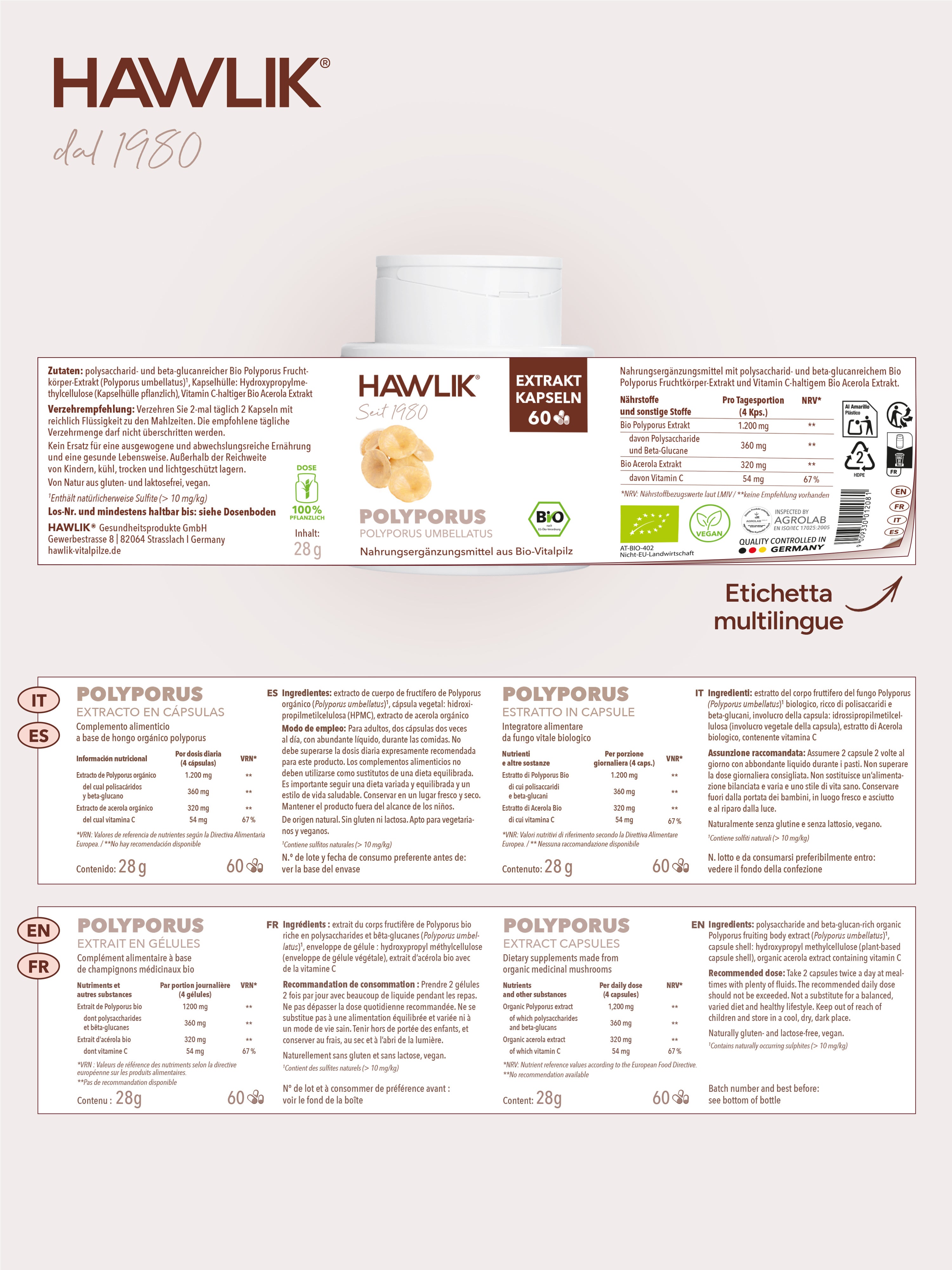 HAWLIK Polyporus biologico estratto in capsule