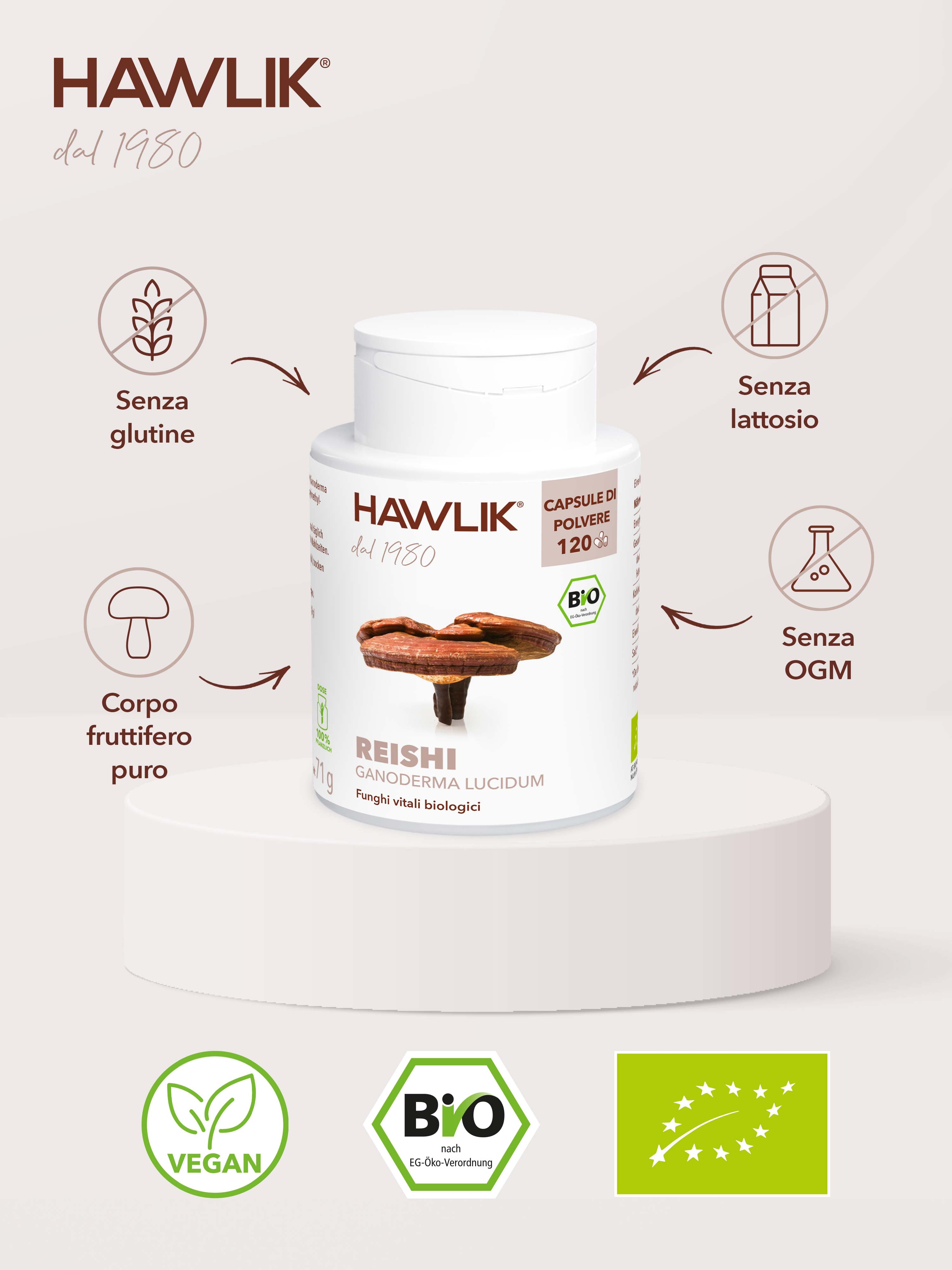 HAWLIK Reishi biologico capsule in polvere
