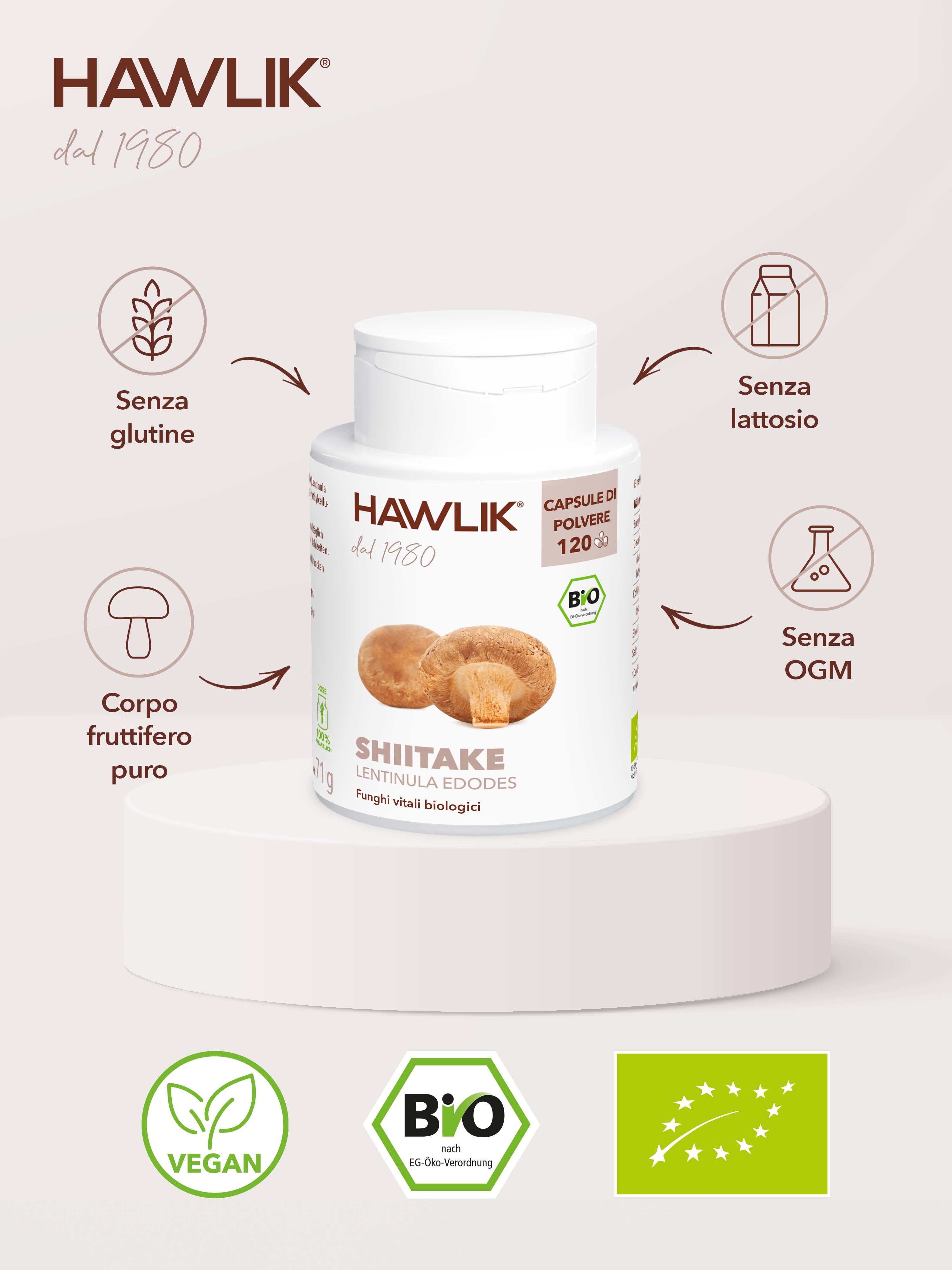 HAWLIK Shiitake biologico capsule in polvere