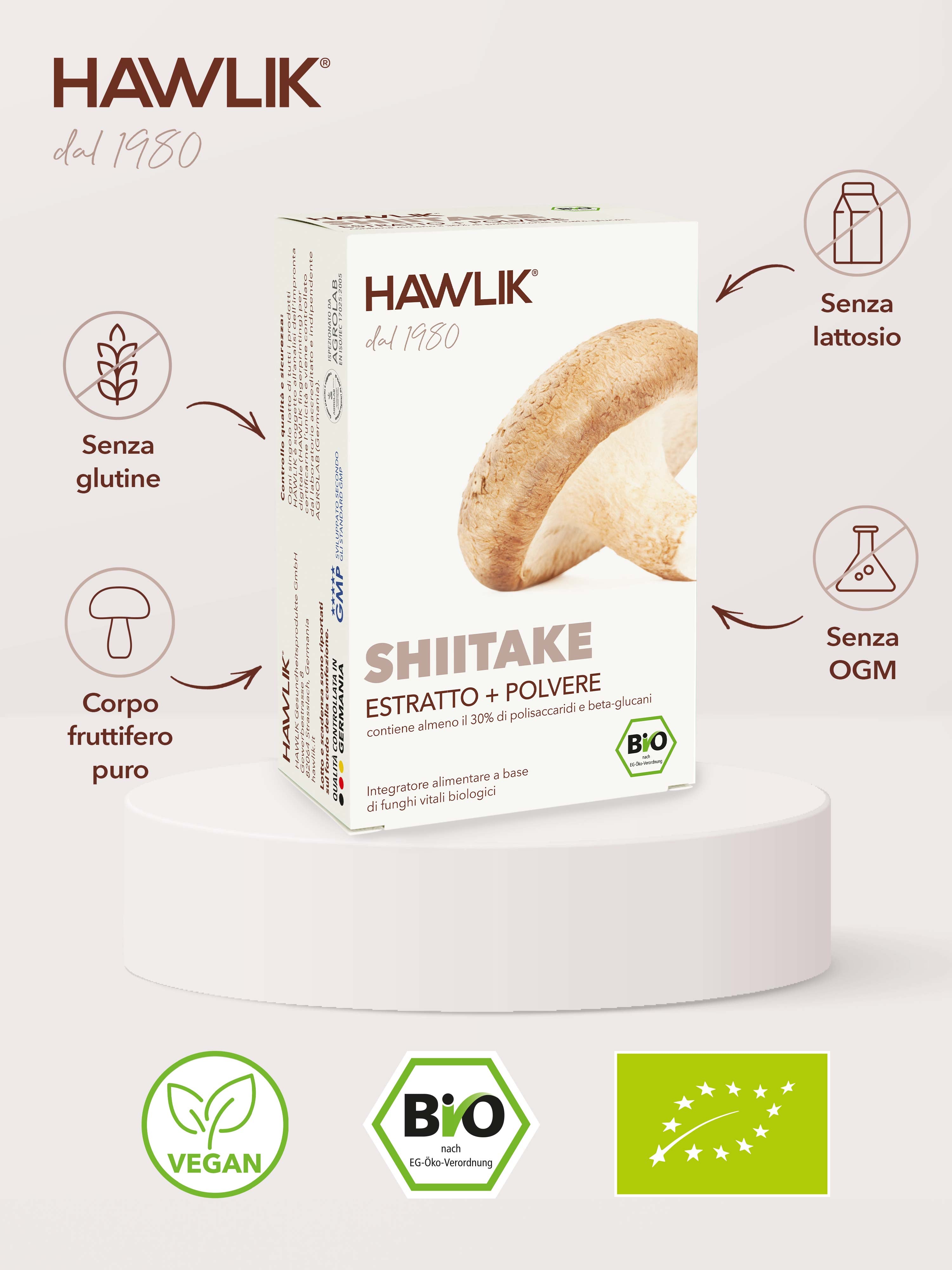 HAWLIK Shiitake biologico estratto + polvere in capsule