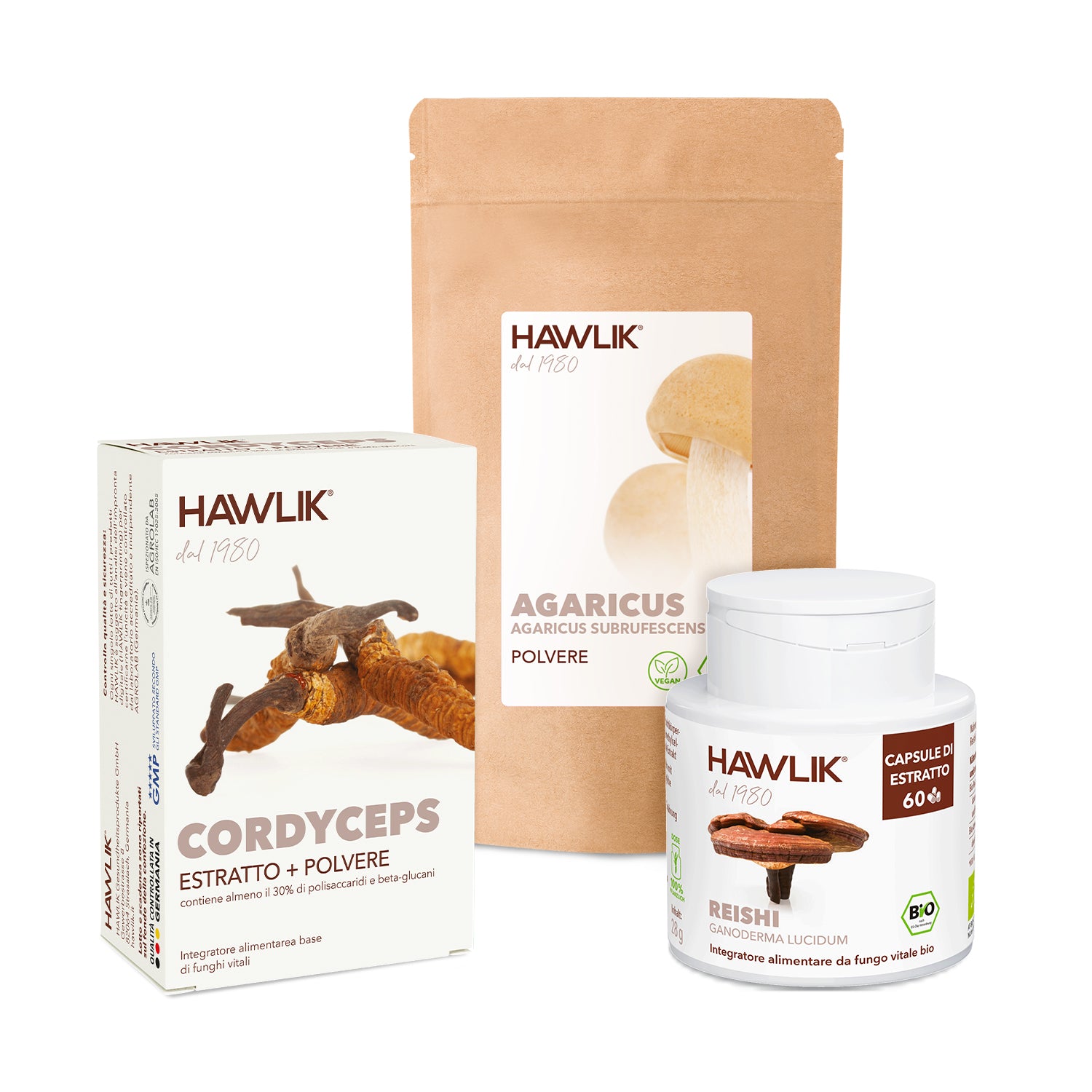 Crodyceps-Agaricus-Reishi Funghi medicinali biologici